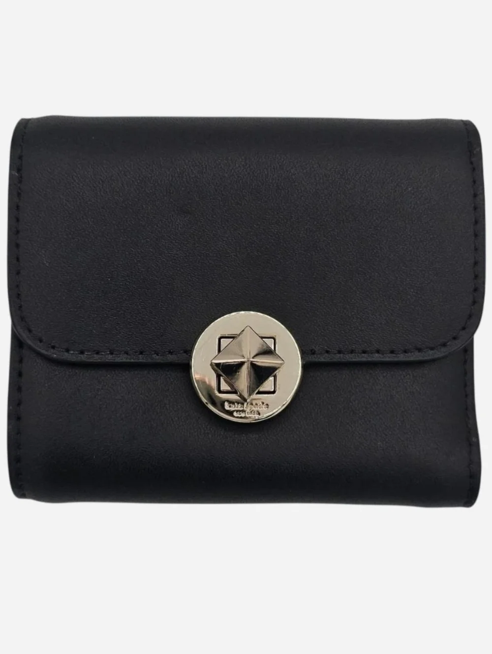 KATE SPADE  Black Leather‎ Small Compact Tri-fold Wallet with Gold Twist Lock